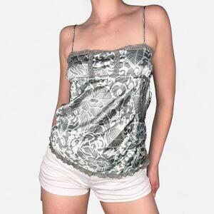 Silver grey floral cami babydoll top - fits like small